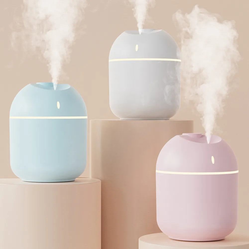 Humidificador de aire de 270 ml, difusor de aroma de vapor frío, luz LED nocturna, protección de apagado, USB, para el hogar y la oficina.