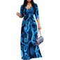 Blue Swirl Print Wrap Maxi Dress S-3XL | Elegant V-Neck Dress for Casual Outings, Parties, and Summer Events