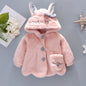 Conjunto de 2 piezas de ropa para niña, nueva chaqueta con capucha de conejo de manga larga, lazo de felpa de invierno, ropa para niños de 0 a 3 años.