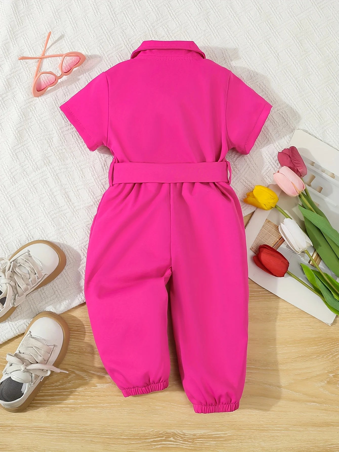Conjunto de 2 piezas de verano para niña, de manga corta, informal, sencillo, con pantalón y cinturón