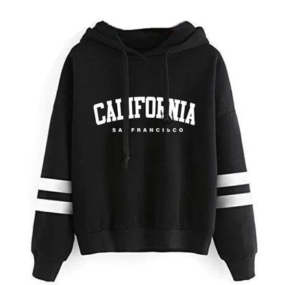 Chándal informal de rayas para mujer de California, sudadera con capucha, pantalón o traje versátil, sencillo, gran oferta, conjuntos urbanos tallas S-3XL