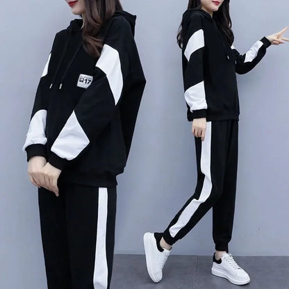 Conjunto deportivo de dos piezas para mujer, informal, holgado y a la moda, de talla grande, para primavera y otoño, nuevo estilo, 200 libras, ropa femenina de talla grande.