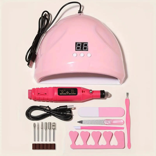 LINMANDA Kit profesional de taladro eléctrico para uñas con USB, lima de esmalte y lámpara UV LED para uñas, secador de manicura en gel, lámpara acrílica, juego de inicio
