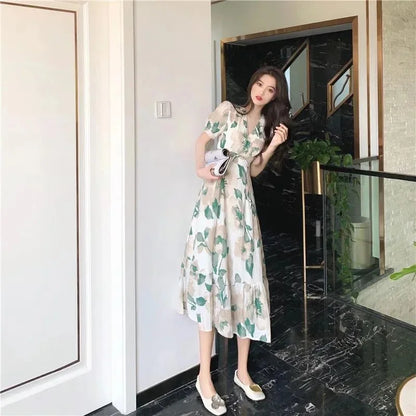Vestido largo de verano 2025 con diseño de sal y dulce, largo hasta la pantorrilla, estilo hada, con sistema de flores dulces y fragantes para mujer