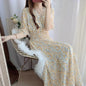 Elegant V-Neck Slimming Short Sleeve Dress 2024 New Style Waist-Fitted Fragrant Flower Design Women's Gown Original Work