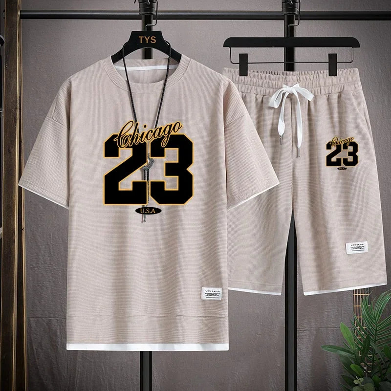 2025 Men'S Summer Fitness Running Casual Sportswear Set Quick-Drying Breathable Short-Sleeved T-Shirt + Shorts Two-Piece Set