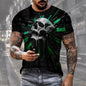 Camiseta de manga corta con estampado 3D de calavera de terror, estilo hip hop callejero, cuello redondo, holgada e informal, para verano, 2025