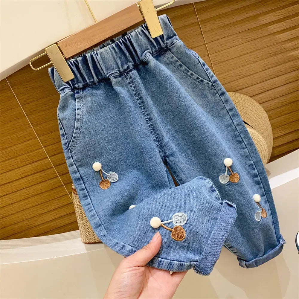 Pantalones vaqueros bordados para niña con flores, pantalones vaqueros para bebé niño y niña, pantalones Daduhey de pierna ancha, pantalones harén, ropa interior