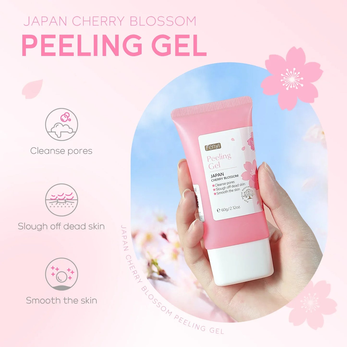 Gel exfoliante de limpieza profunda Sakura Face, cuidado de la piel, blanqueador, hidratante, reparador, exfoliante facial, cuidado de la piel, 60 g
