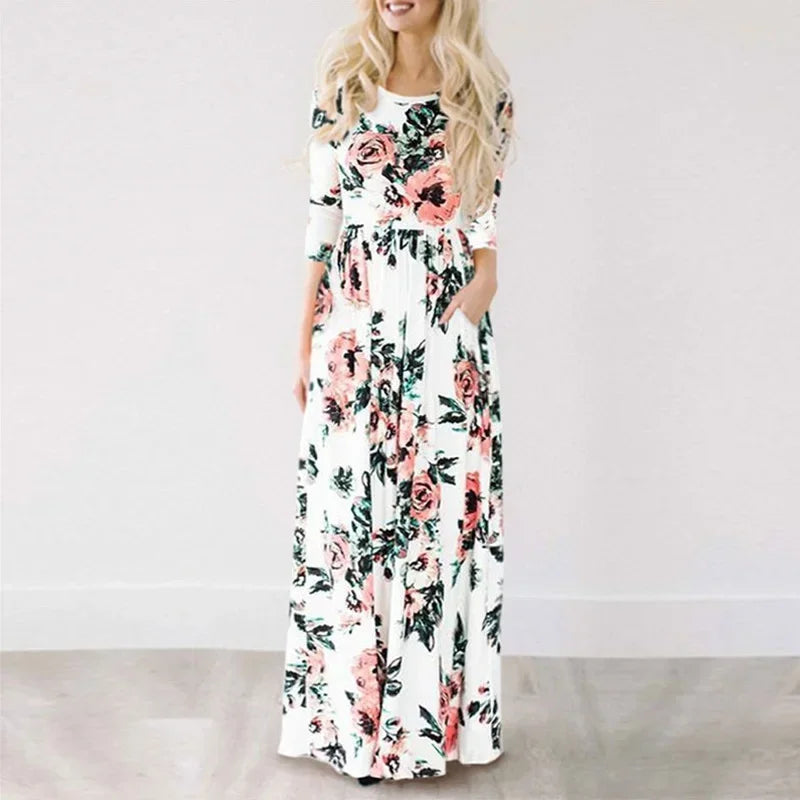 Vestido largo de verano para mujer 2025, vestido playero bohemio con estampado floral, vestido maxi blanco para fiesta de noche, vestido de verano, vestidos de fiesta