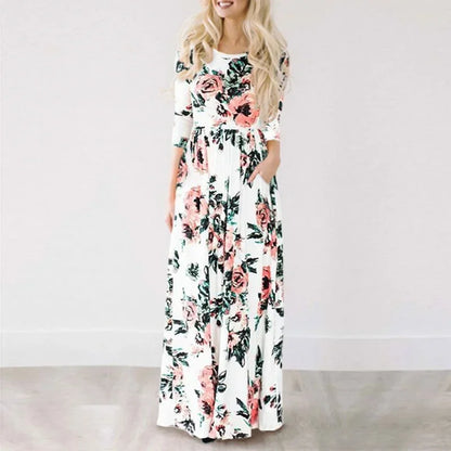 Vestido largo de verano para mujer 2025, vestido playero bohemio con estampado floral, vestido maxi blanco para fiesta de noche, vestido de verano, vestidos de fiesta