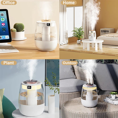 Humidificador de aire de 1300 ml, difusor de aceites esenciales con doble puerto de pulverización, USB, con luz para el hogar y la oficina.