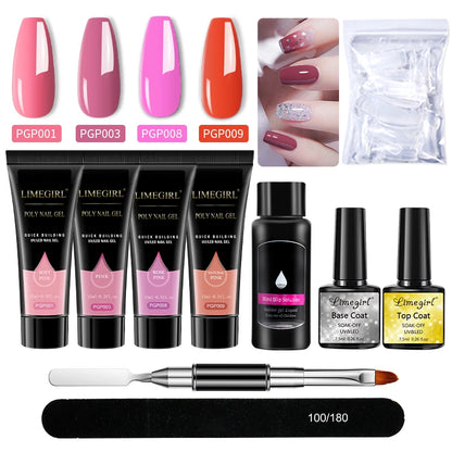 Kit Nail Art Limegirl, gel de uñas polivinílico, gel de remojo extensible, kit de esmalte de gel acrílico para principiantes, gel semipermanente