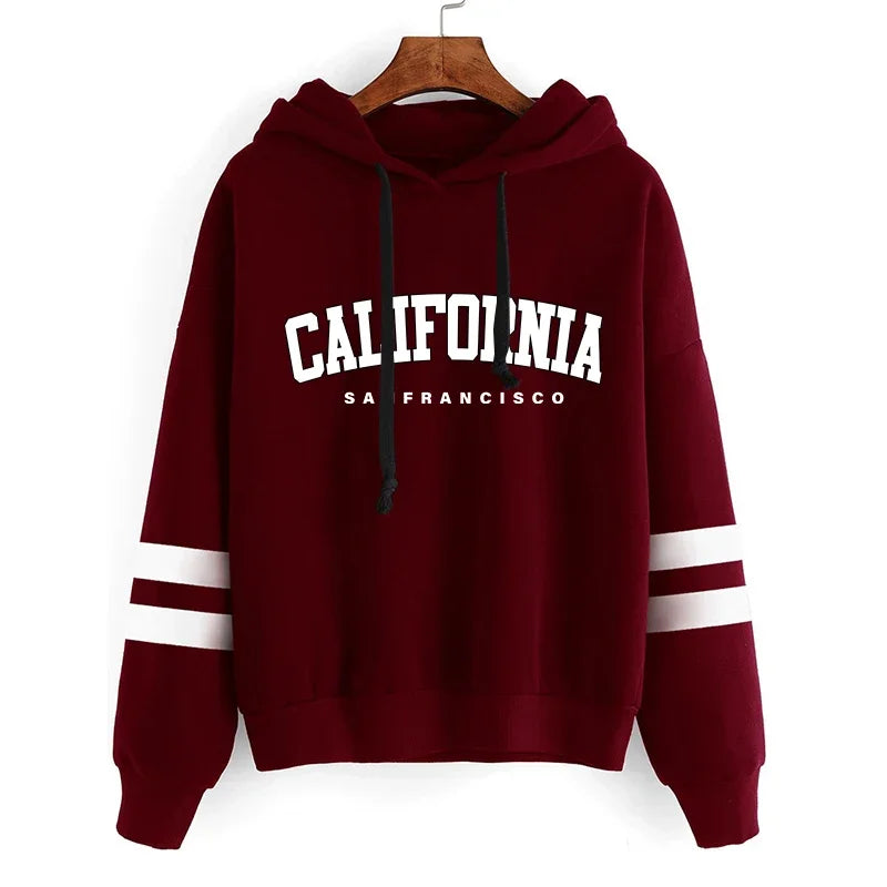 Chándal informal de rayas para mujer de California, sudadera con capucha, pantalón o traje versátil, sencillo, gran oferta, conjuntos urbanos tallas S-3XL