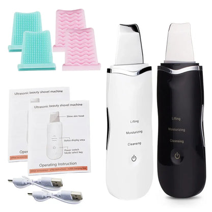 Limpiador ultrasónico de poros, exfoliante, eliminador de puntos negros, limpieza facial profunda, limpiador facial ultrasónico con pala iónica.