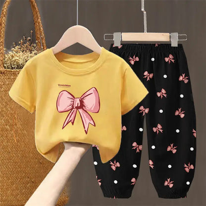 Conjuntos de verano para niñas, ropa para niños pequeños, camiseta de moda, top y pantalones, 2 piezas