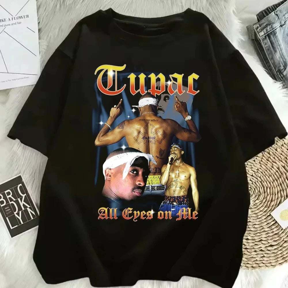 Camiseta de moda de verano 2025 del rapero Tupac, ropa urbana de hip hop, camiseta extragrande de manga corta para hombre y mujer.