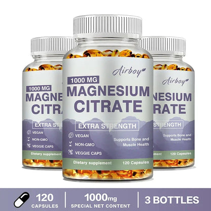 Citrato de magnesio: suplemento para el estrés, la relajación, los huesos, el sueño, la salud cardíaca, los nervios, los músculos y el metabolismo.