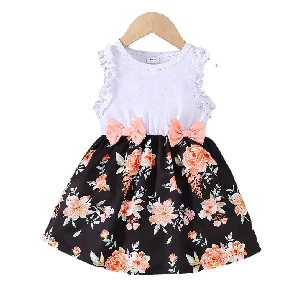 Ropa de verano para niña, vestidos sin mangas con estampado floral, estilo pastoral, vestido de fiesta de boda con lazo para niña pequeña de 0 a 3 años