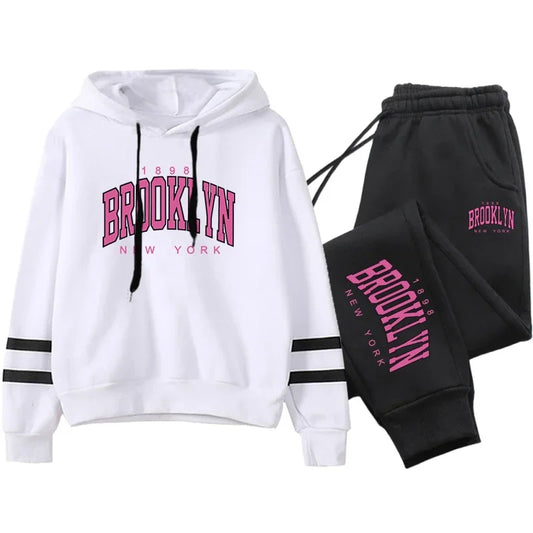 Chándal de calidad para mujer, sudadera con capucha informal de una sola pieza a rayas y pantalones deportivos, cómodo para correr al aire libre, otoño e invierno.