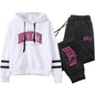 Chándal de calidad para mujer, sudadera con capucha informal de una sola pieza a rayas y pantalones deportivos, cómodo para correr al aire libre, otoño e invierno.