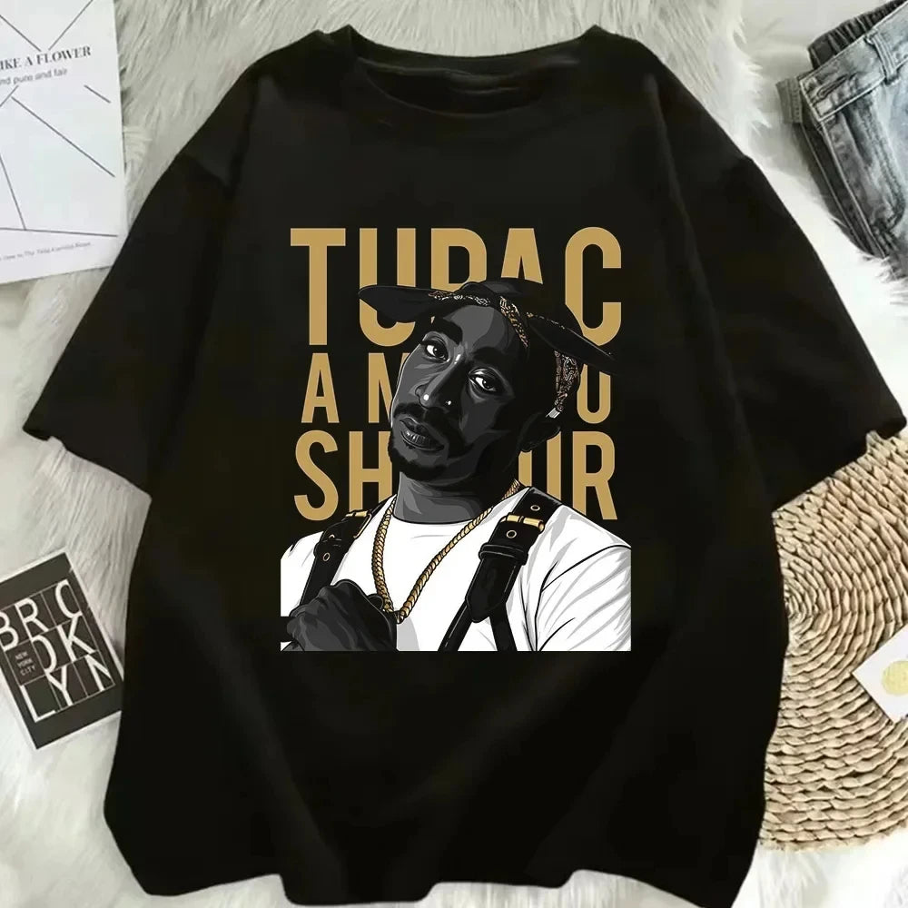 Camiseta de moda de verano 2025 del rapero Tupac, ropa urbana de hip hop, camiseta extragrande de manga corta para hombre y mujer.
