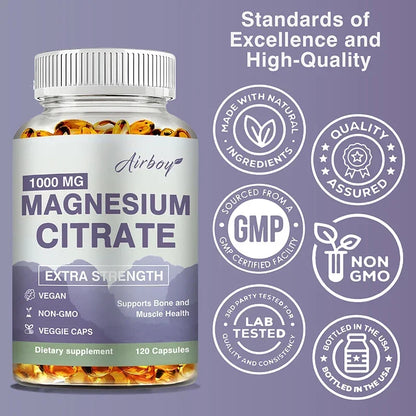 Citrato de magnesio: suplemento para el estrés, la relajación, los huesos, el sueño, la salud cardíaca, los nervios, los músculos y el metabolismo.