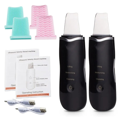 Limpiador ultrasónico de poros, exfoliante, eliminador de puntos negros, limpieza facial profunda, limpiador facial ultrasónico con pala iónica.