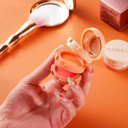 HUDAMOJI Paleta de rubor humectante con color 3 en 1 para mejillas y labios, rubor perlado de larga duración, sombra de ojos, maquillaje de contorno mate natural para rostro