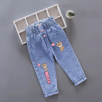 Pantalones vaqueros de felpa de invierno para niñas pequeñas con estampado de mariposas y dibujos animados, a la moda, para el tiempo libre, para mantener el calor, de 1 a 6 años
