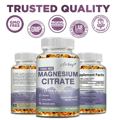 Citrato de magnesio: suplemento para el estrés, la relajación, los huesos, el sueño, la salud cardíaca, los nervios, los músculos y el metabolismo.