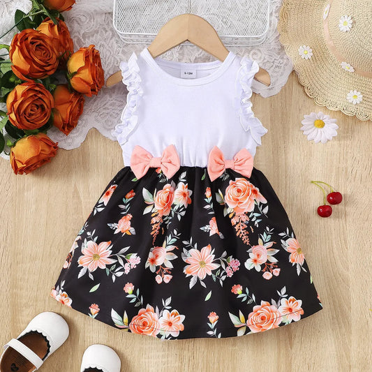 Ropa de verano para niña, vestidos sin mangas con estampado floral, estilo pastoral, vestido de fiesta de boda con lazo para niña pequeña de 0 a 3 años
