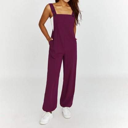 Puloru - Mono informal con tirantes para mujer, liso, sin mangas, cuello cuadrado, pantalones largos con tiras y bolsillos, ropa de calle