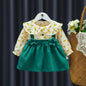 Vestido de otoño para niñas recién nacidas, de manga larga, con solapa y flores fragmentadas de dibujos animados, vestido de princesa para bebés, vestido con tirantes de flores