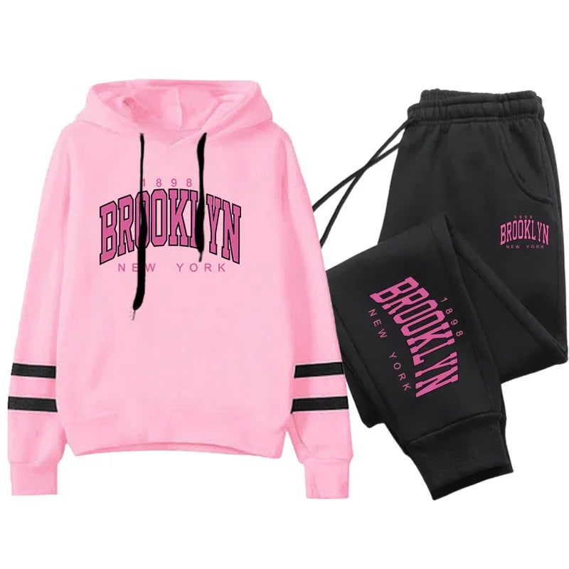 Chándal de calidad para mujer, sudadera con capucha informal de una sola pieza a rayas y pantalones deportivos, cómodo para correr al aire libre, otoño e invierno.