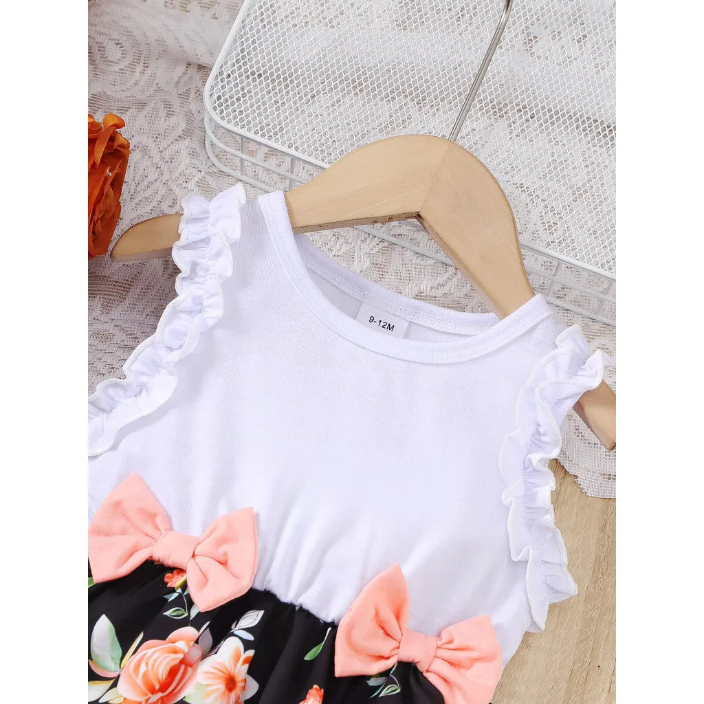 Ropa de verano para niña, vestidos sin mangas con estampado floral, estilo pastoral, vestido de fiesta de boda con lazo para niña pequeña de 0 a 3 años