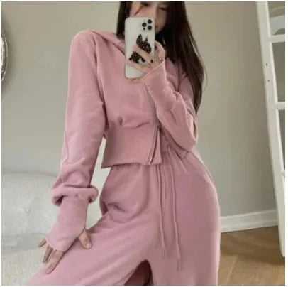Conjunto deportivo de dos piezas para mujer, primavera otoño 2024, sudadera rosa, pantalones casuales, ropa para adelgazar.