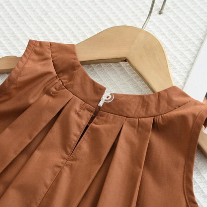 Conjunto de dos piezas de verano con chaleco caqui y pantalones anchos a rayas Bear Leader, ropa sencilla sin mangas para niños de 3 a 7 años.