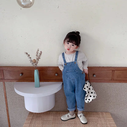 Mono de mezclilla liso para bebé niño, pantalones vaqueros con pechera, mono infantil, ropa para niños, monos para niños, conjuntos de otoño para niñas