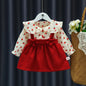 Vestido de otoño para niñas recién nacidas, de manga larga, con solapa y flores fragmentadas de dibujos animados, vestido de princesa para bebés, vestido con tirantes de flores