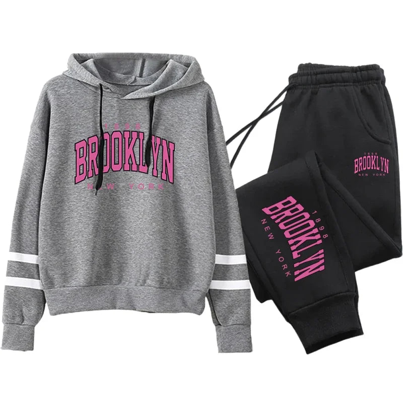 Chándal de calidad para mujer, sudadera con capucha informal de una sola pieza a rayas y pantalones deportivos, cómodo para correr al aire libre, otoño e invierno.