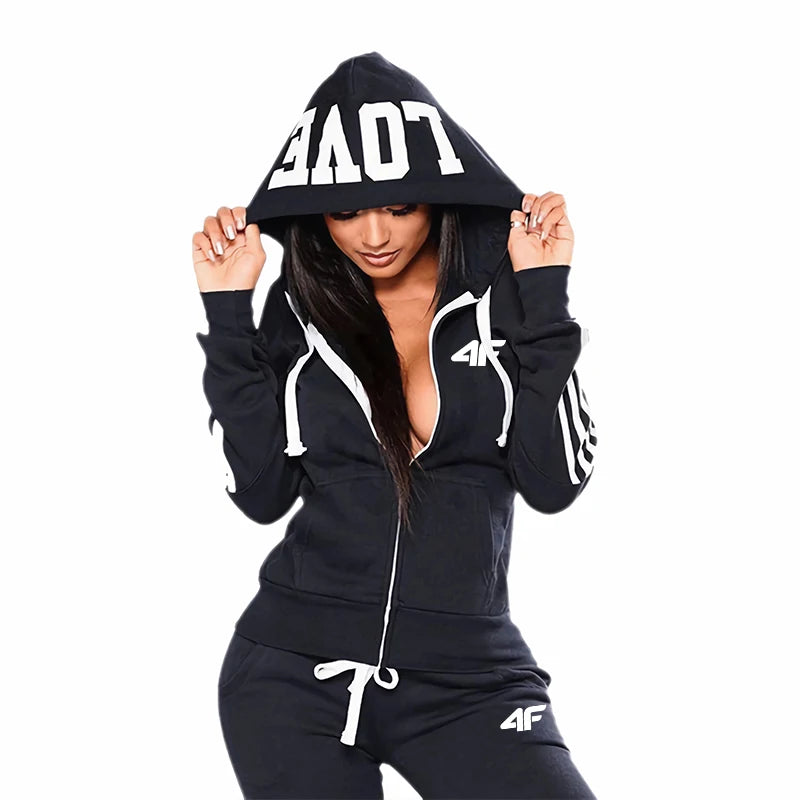 Chándal con capucha para mujer, pantalones deportivos para todas las estaciones, chaqueta deportiva diaria, ropa deportiva para mujer, conjuntos casuales sexis con cremallera para exteriores
