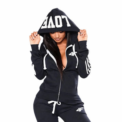 Chándal con capucha para mujer, pantalones deportivos para todas las estaciones, chaqueta deportiva diaria, ropa deportiva para mujer, conjuntos casuales sexis con cremallera para exteriores