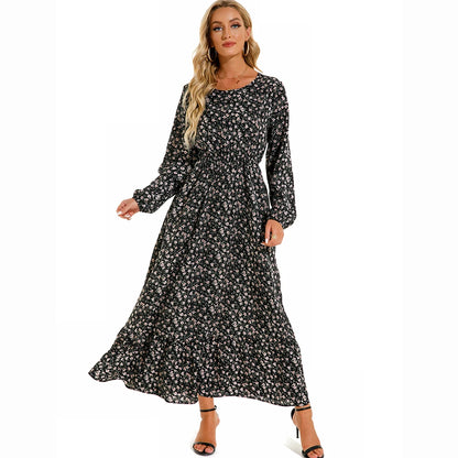 Vestidos largos bohemios informales de manga larga y cintura alta para mujer, de gasa, para playa, primavera y otoño, con estampado floral