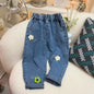 Pantalones vaqueros bordados para niña con flores, pantalones vaqueros para bebé niño y niña, pantalones Daduhey de pierna ancha, pantalones harén, ropa interior