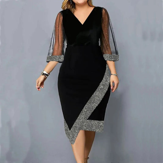 Plus Size Women Dress Winter Plus Size Black Vestidos Formal Occas Dress Elegant Long Skirt Party Female Clothin