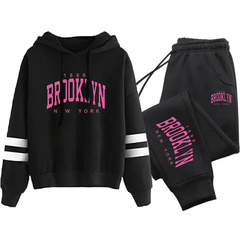Chándal de calidad para mujer, sudadera con capucha informal de una sola pieza a rayas y pantalones deportivos, cómodo para correr al aire libre, otoño e invierno.