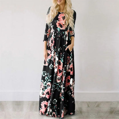 Vestido largo de verano para mujer 2025, vestido playero bohemio con estampado floral, vestido maxi blanco para fiesta de noche, vestido de verano, vestidos de fiesta