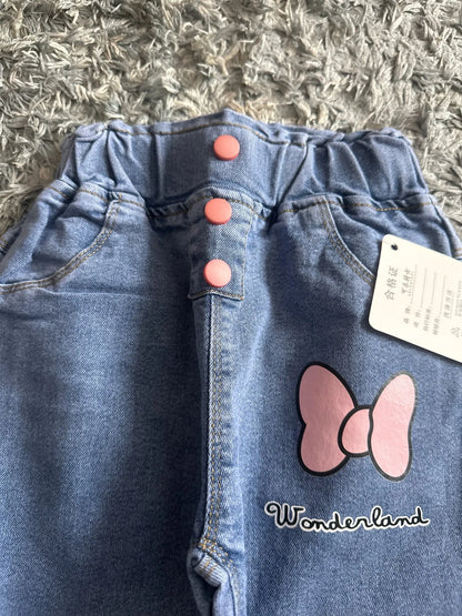 Pantalones vaqueros largos con estampado floral de dibujos animados para niñas, pantalones casuales con agujeros y estampado de grafiti para primavera y otoño