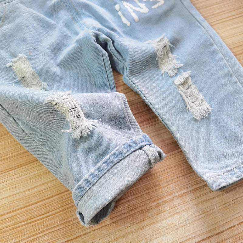 IENENS - Ropa para bebé, pantalones vaqueros con agujeros y estampado de arcoíris, mono de mezclilla, pantalones largos para bebés de 0 a 4 años